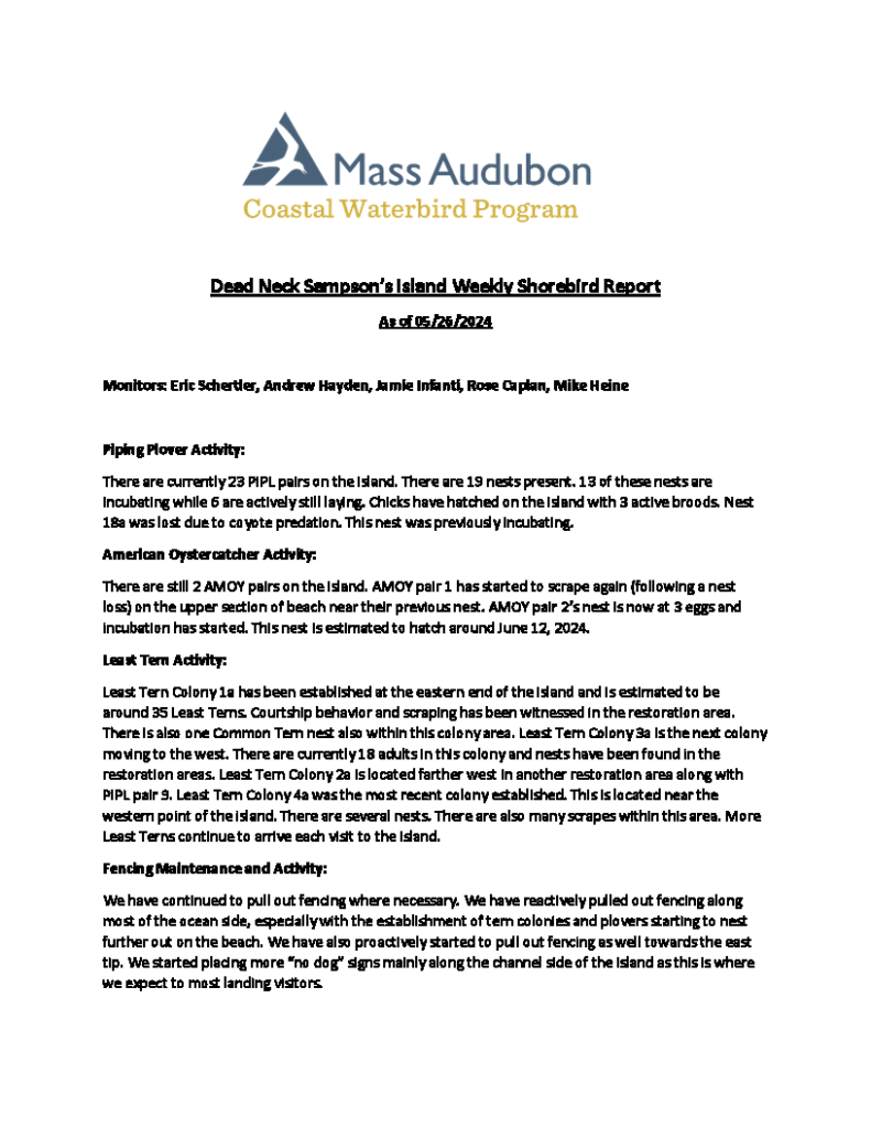 MAS CWP Dead Neck Sampson's Island Weekly Shorebird Report 5.26.2024_Page_1